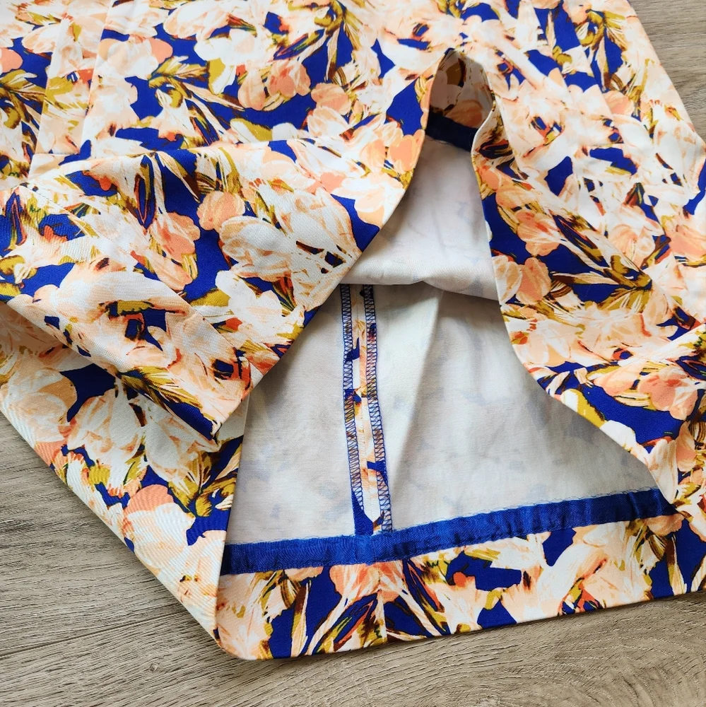 J. Crew Orange Blue Floral Skirt Womens 6 Cotton Business Casual Nwt
